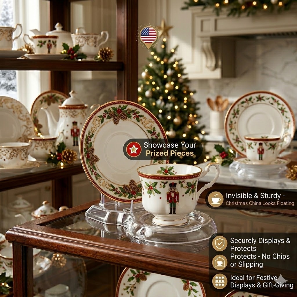 HOHIYA 12 Piece Clear Acrylic Cup and Saucer Display Stands Invisible Teacup Holder Rack for China Cabinets Modern Plastic Easel for Tea Sets and Mugs Free Shipping